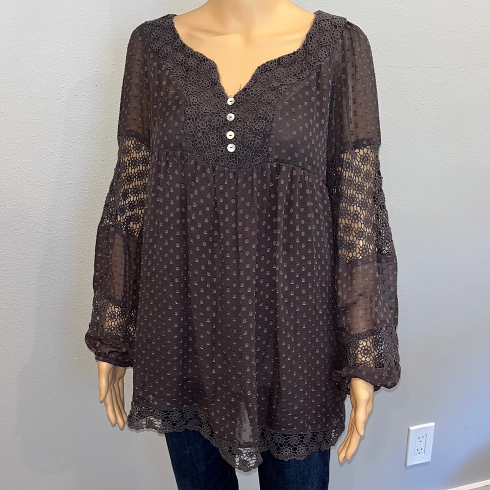 Boho Swiss dot sheer top balloon sleeves